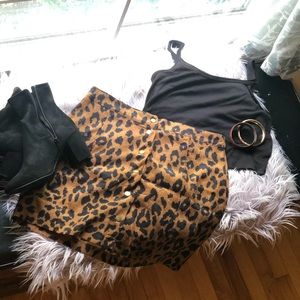 Leopard print button up corduroy skirt